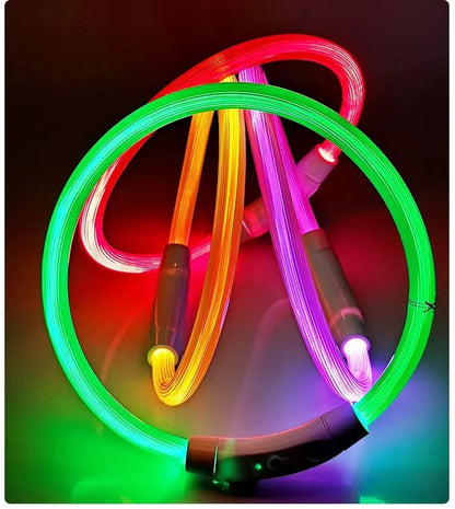 40/50/70Cm Led Dog Collar USB Rechargeable Pet Dog Night Luminous Charge Collar Glowing Necklace Collar Safety Night Light